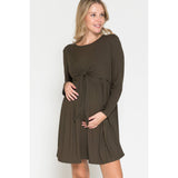 Maternity Wrap Waist Ruched Ruffle Spring Midi Dress