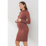 Ribbed Mock Neck Button Sleeve Maternity Dress