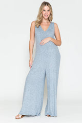 Maternity V-Neck Wide Maxi Jumpsuit & Long Maxi Cardigan Set