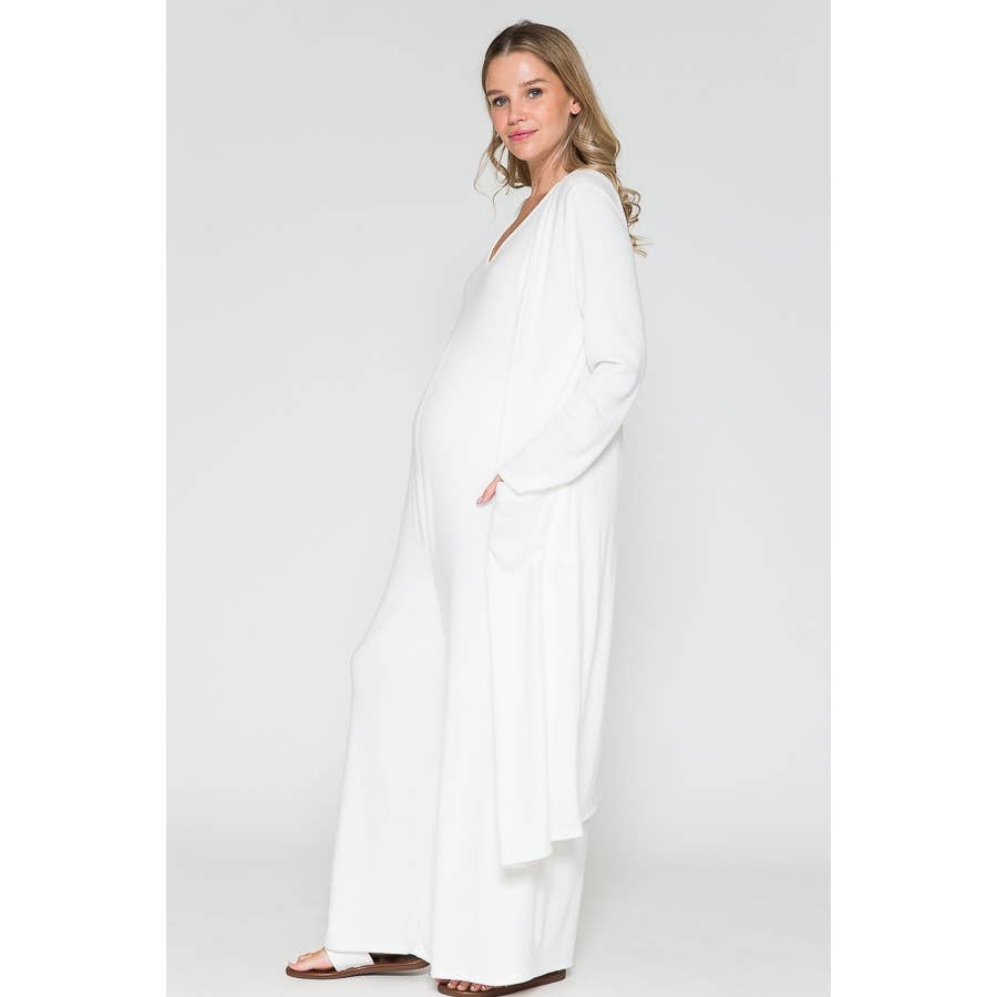 Maternity V-Neck Wide Maxi Jumpsuit & Long Maxi Cardigan Set