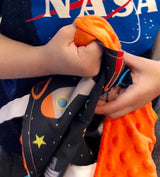 Space Stars Rockets Taggy Blanket Learning Lovey 14" x 18