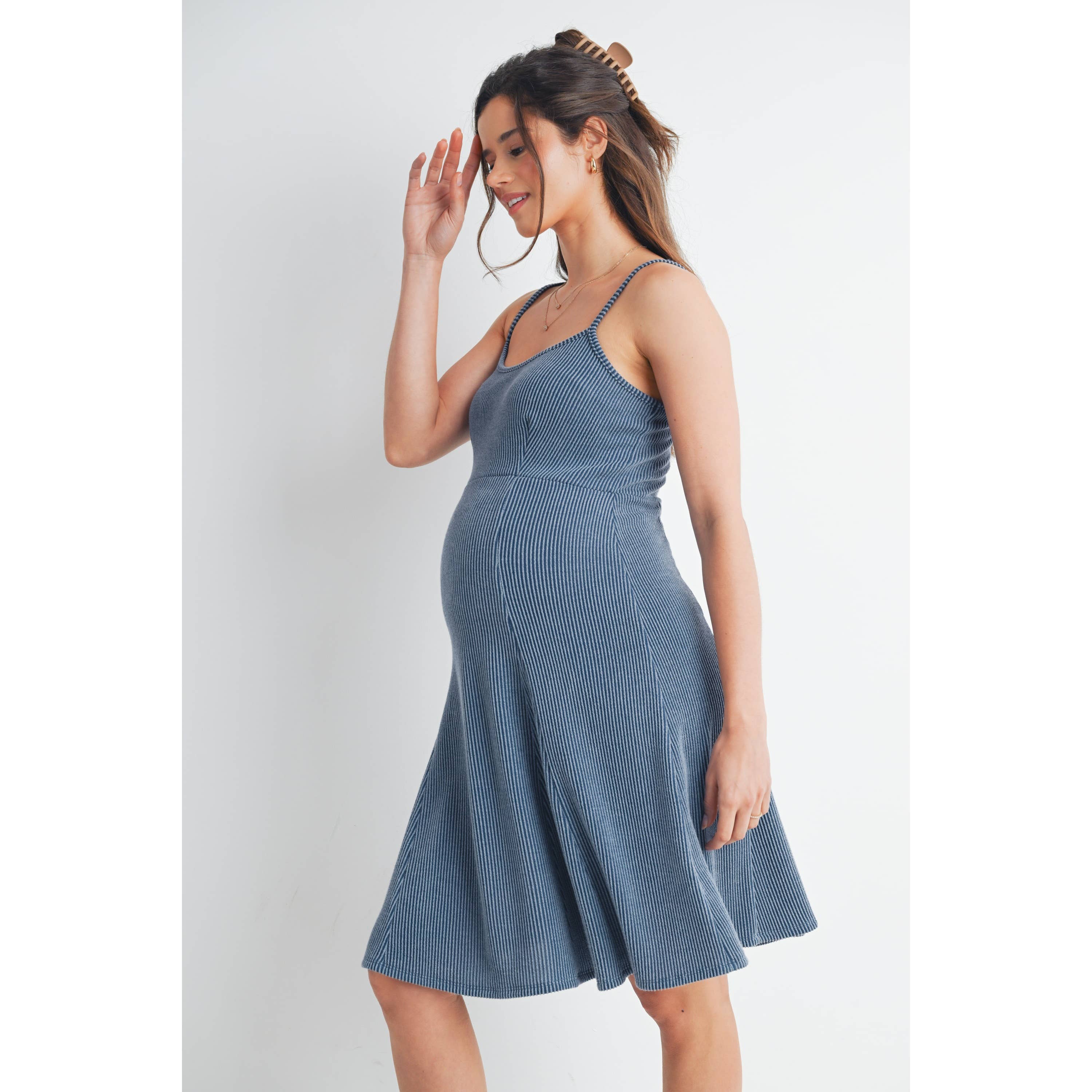Ribbed Sleeveless Maternity Skater Dress