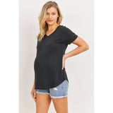 V-Neck Open Back Short Sleeve Maternity T-Shirt