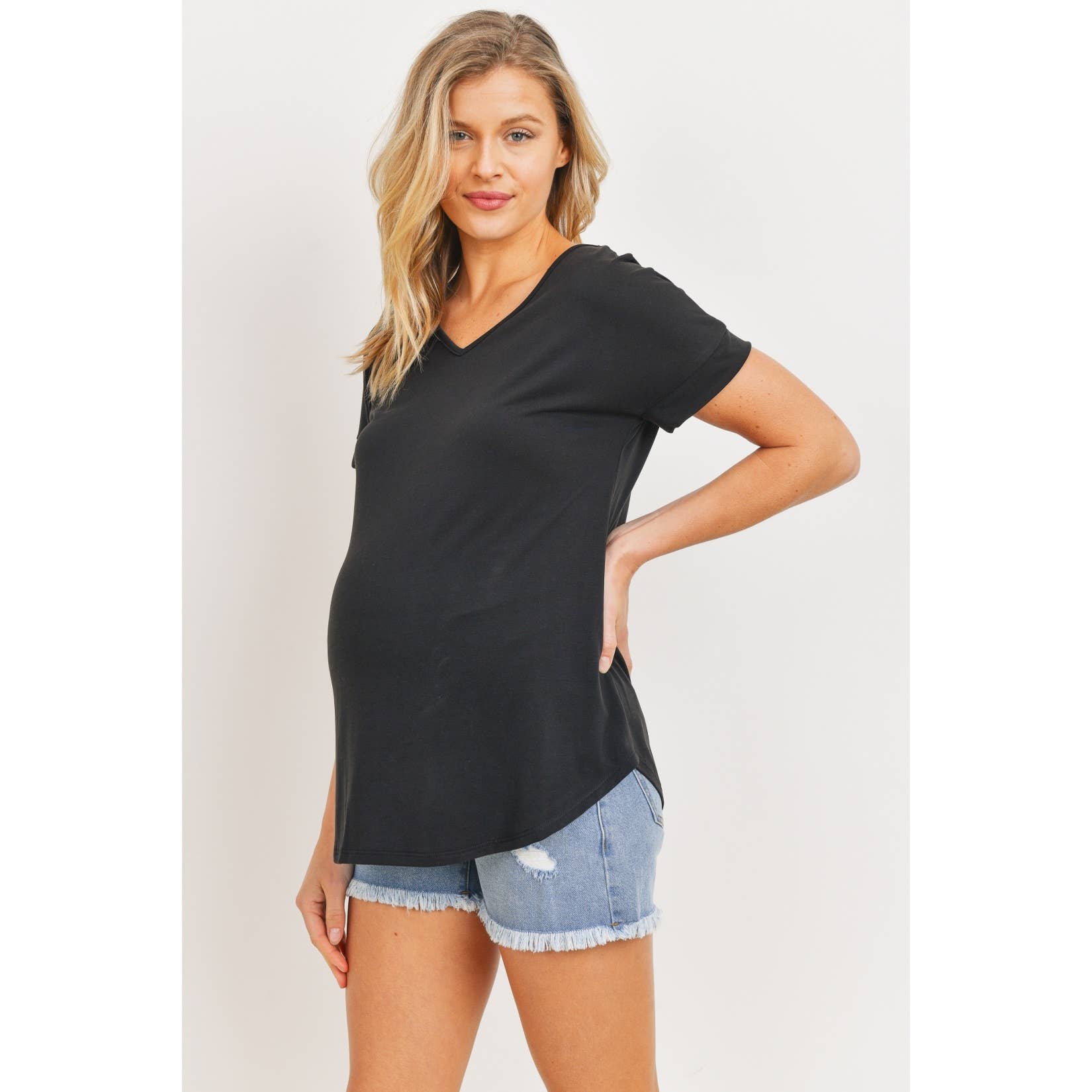 V-Neck Open Back Short Sleeve Maternity T-Shirt