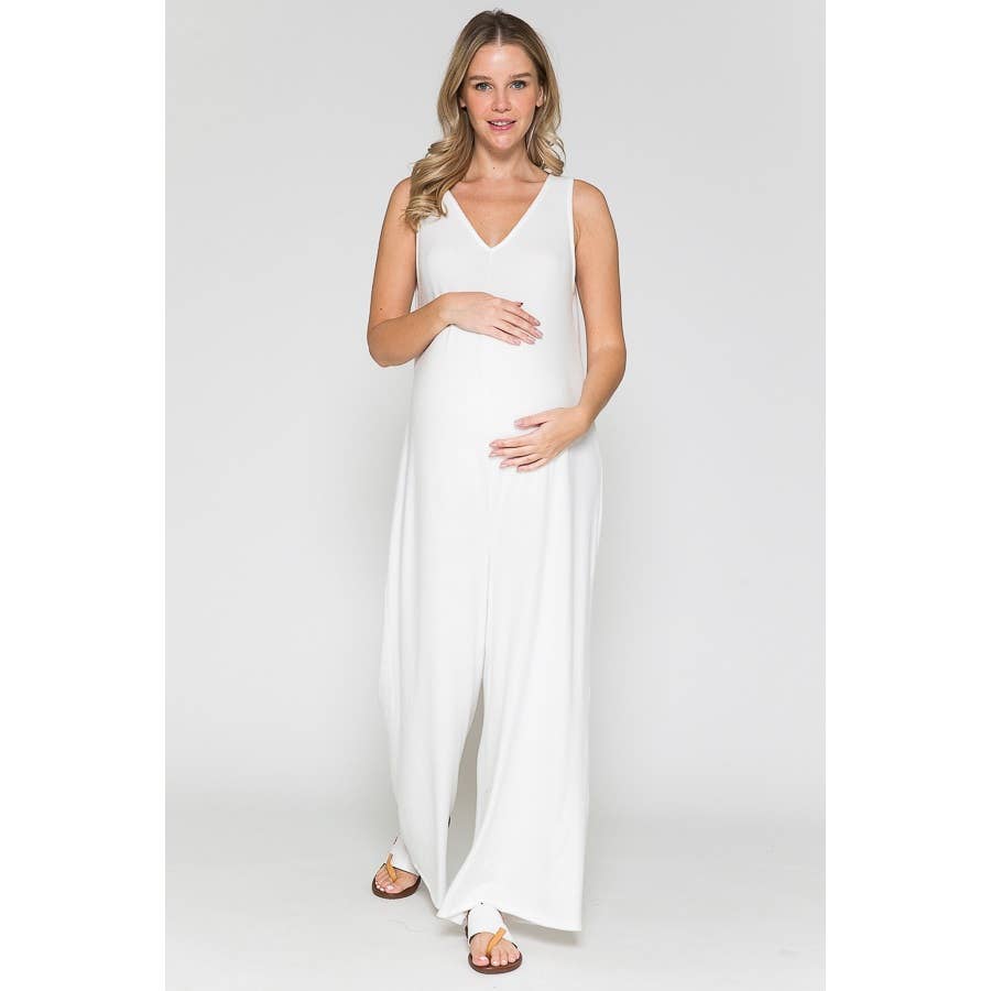 Maternity V-Neck Wide Maxi Jumpsuit & Long Maxi Cardigan Set