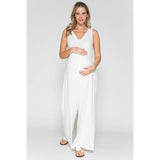 Maternity V-Neck Wide Maxi Jumpsuit & Long Maxi Cardigan Set