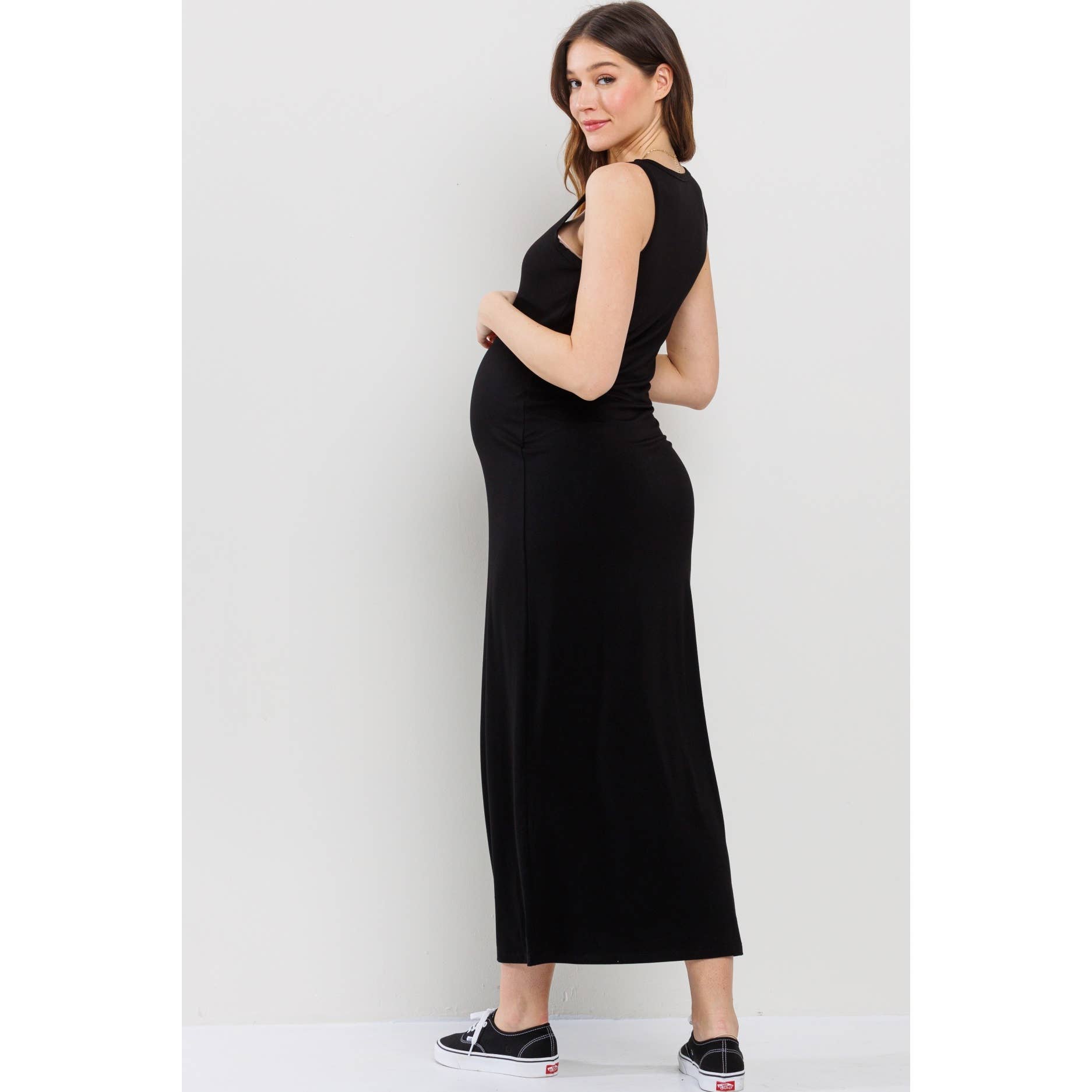 Scoop Neck Maternity Jersey Tank Top Maxi Dress