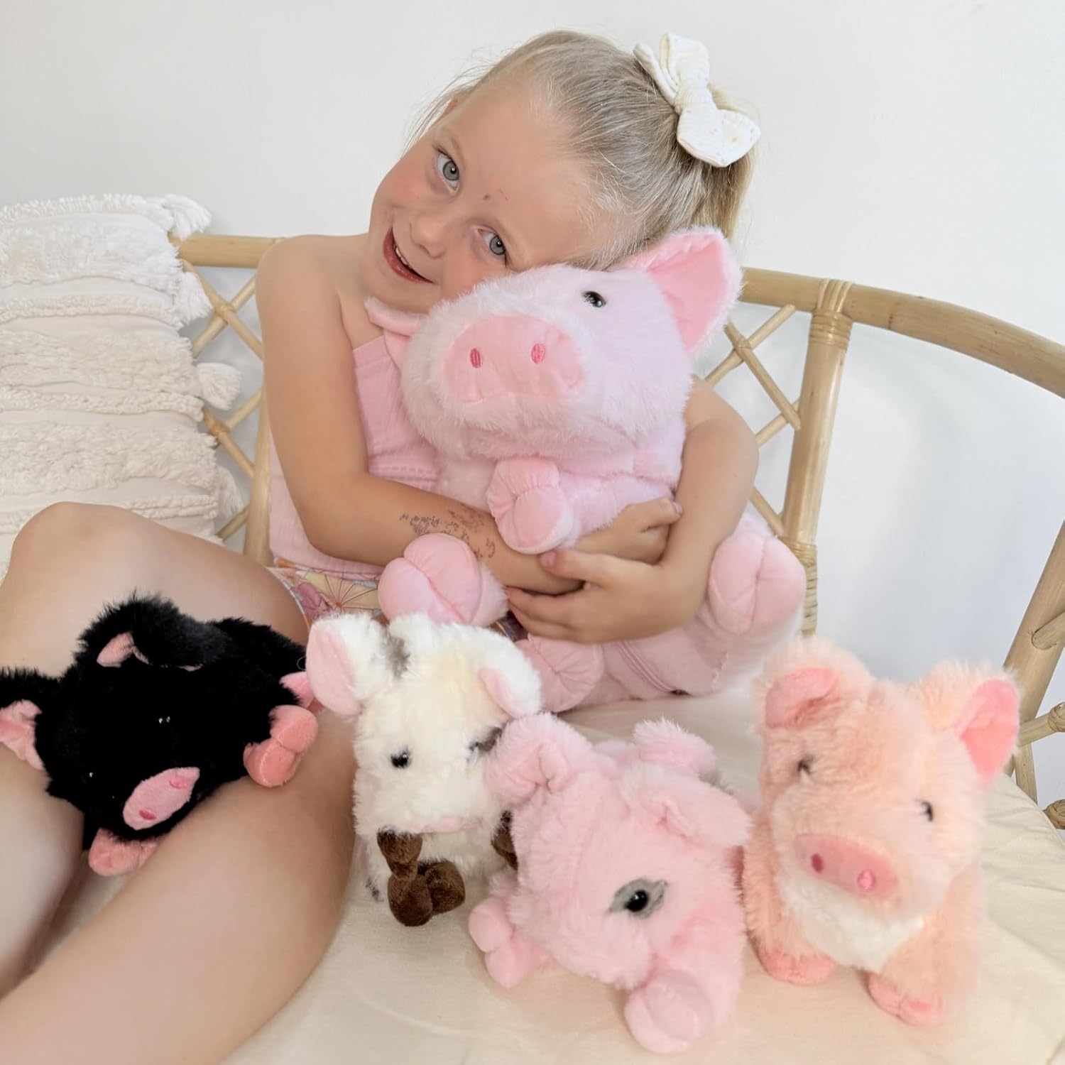 Pig Stuffed Animal Plush - Pink Mommy 16" with 4 Little Piggy in Her Zippered Tummy