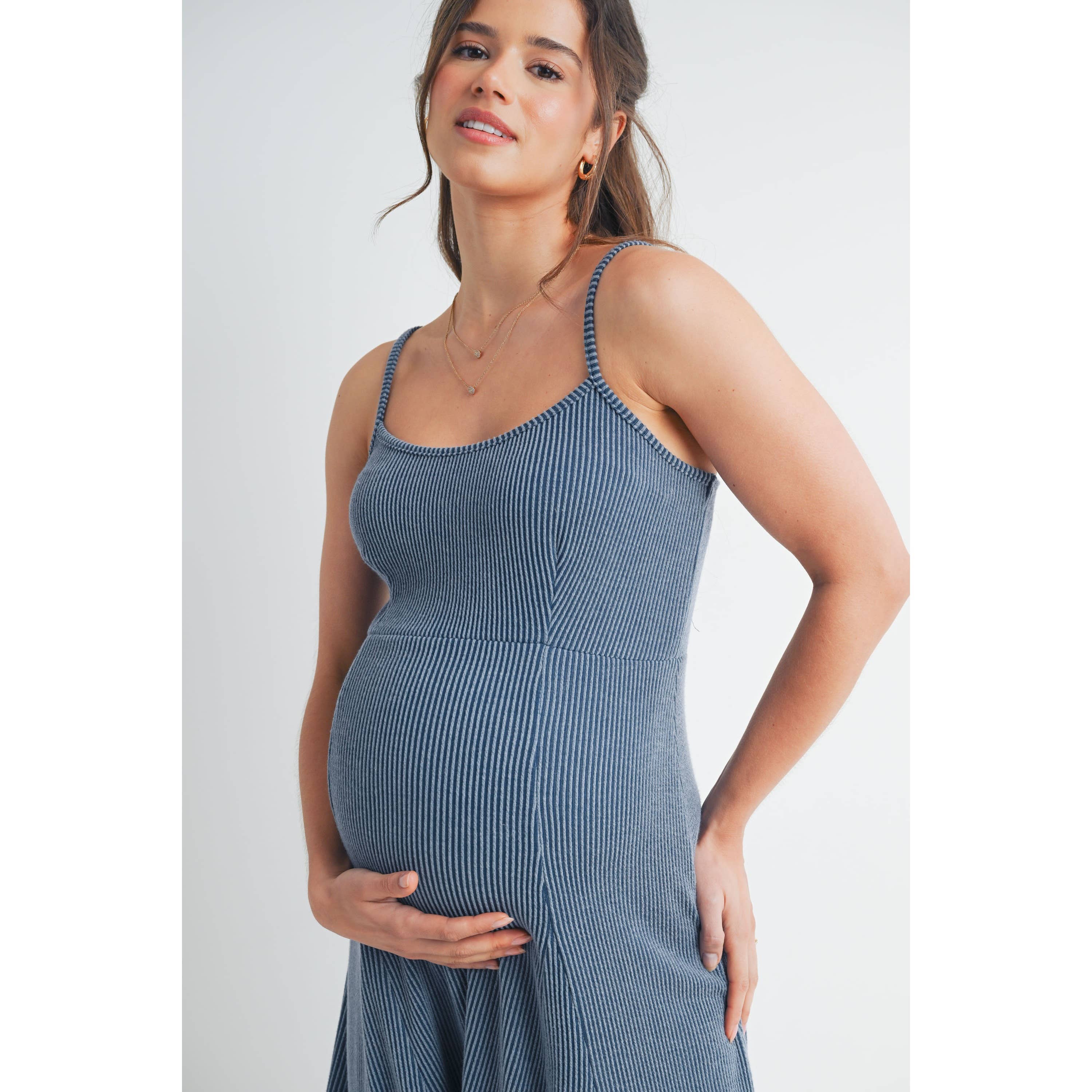 Ribbed Sleeveless Maternity Skater Dress
