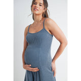 Ribbed Sleeveless Maternity Skater Dress