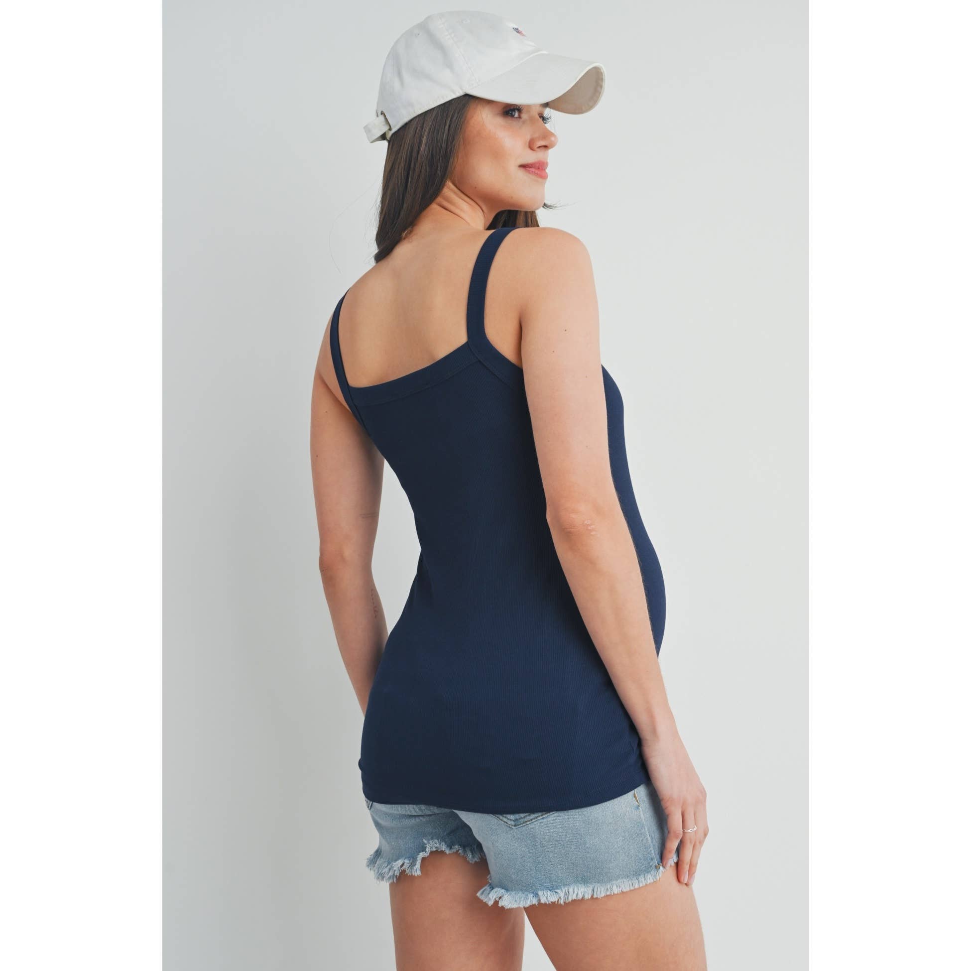 Ribbed Scoop Neck Maternity Solid Tank Top