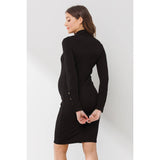 Ribbed Mock Neck Button Sleeve Maternity Dress