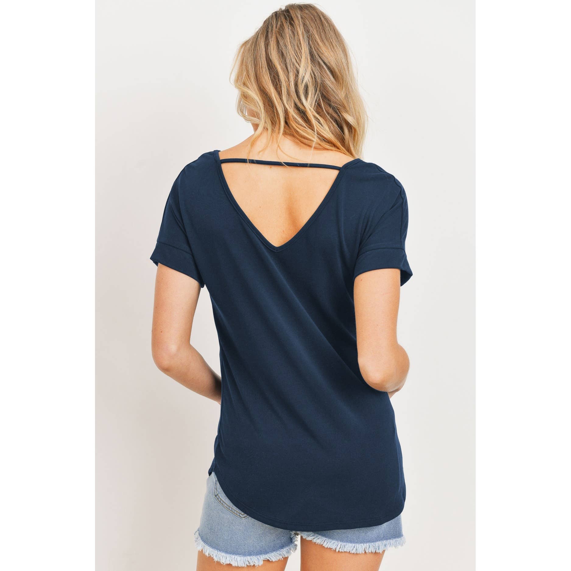 V-Neck Open Back Short Sleeve Maternity T-Shirt