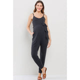 Sleeveless Belted Maternity Knit Jumpsuit