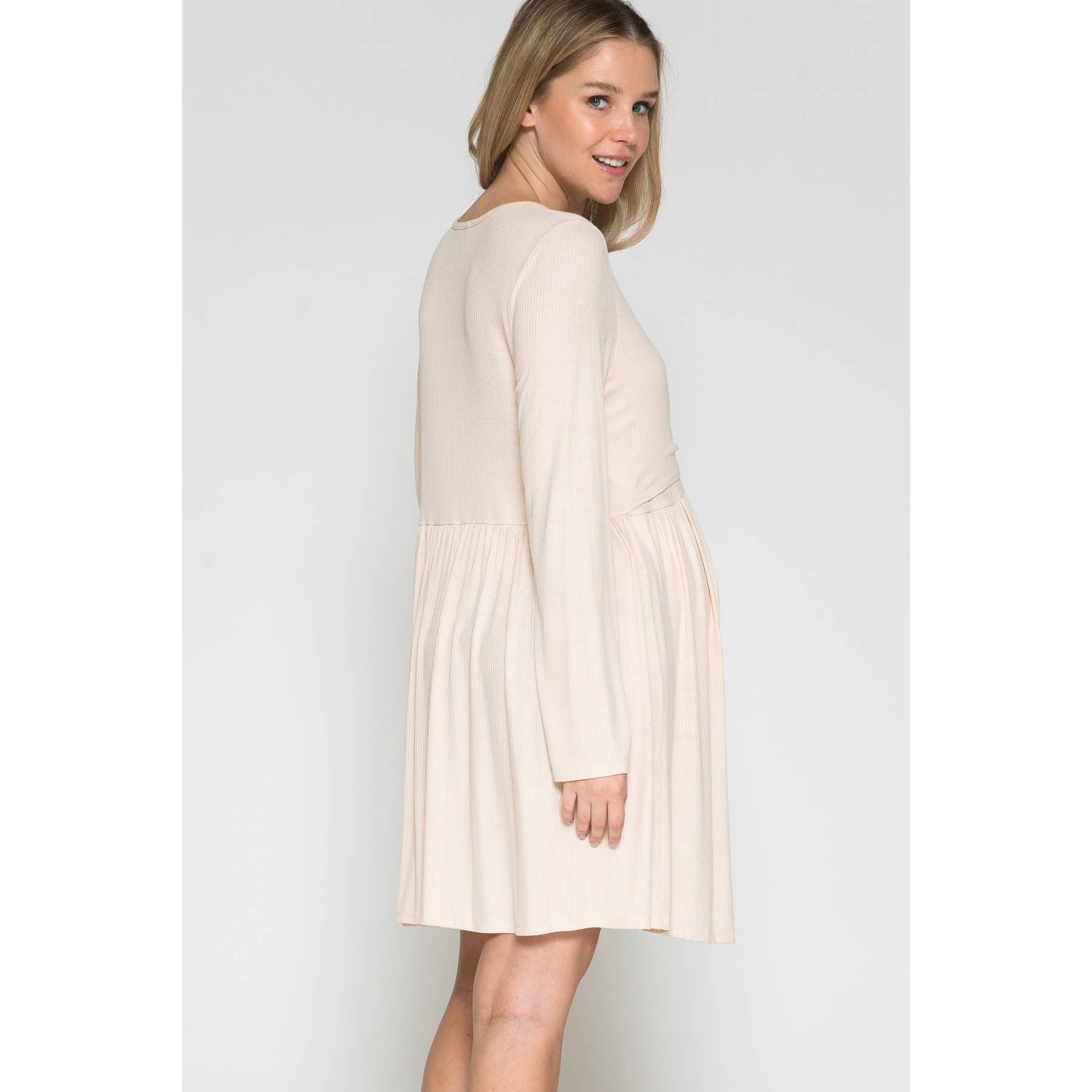 Maternity Wrap Waist Ruched Ruffle Spring Midi Dress