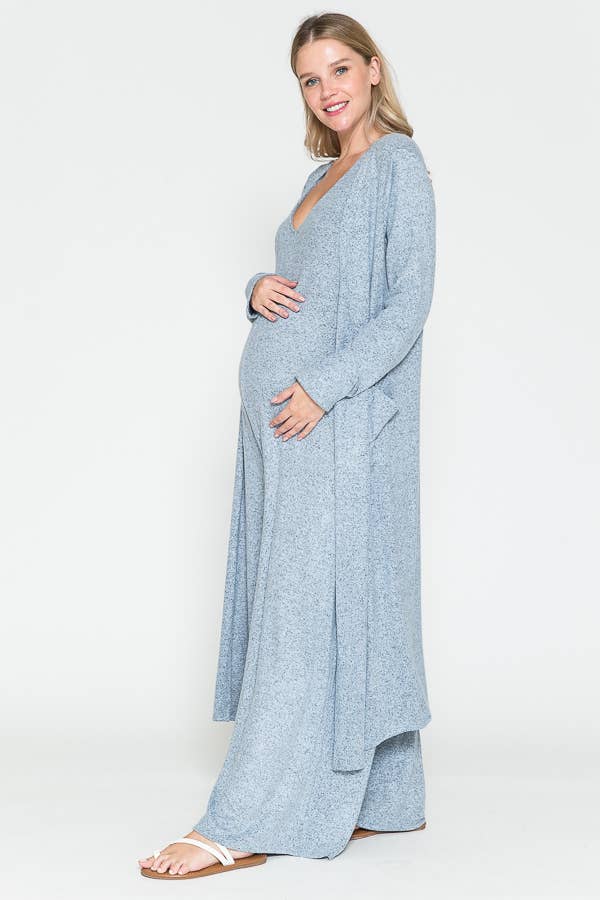 Maternity V-Neck Wide Maxi Jumpsuit & Long Maxi Cardigan Set