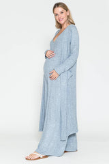 Maternity V-Neck Wide Maxi Jumpsuit & Long Maxi Cardigan Set
