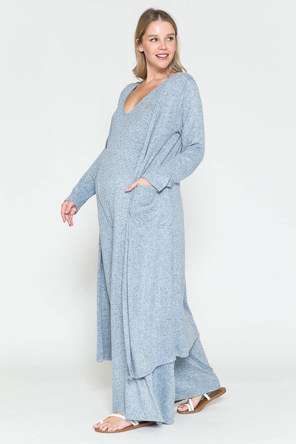 Maternity V-Neck Wide Maxi Jumpsuit & Long Maxi Cardigan Set