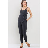 Sleeveless Belted Maternity Knit Jumpsuit