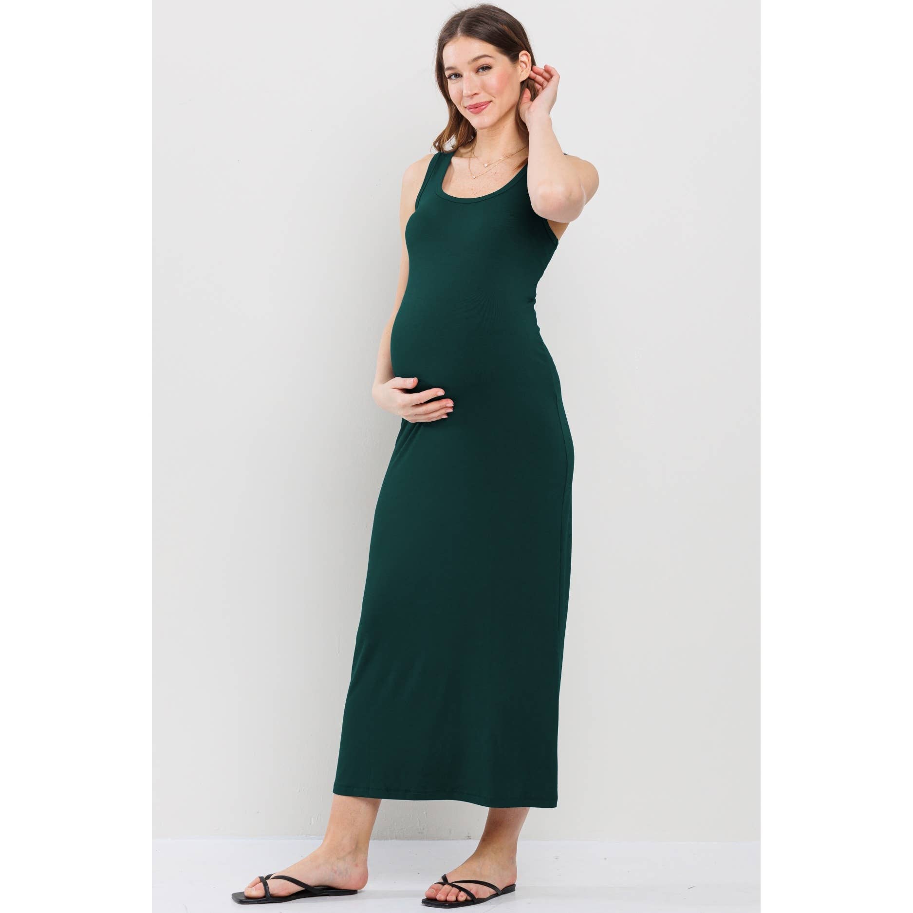 Scoop Neck Maternity Jersey Tank Top Maxi Dress