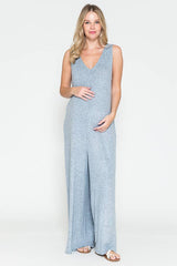 Maternity V-Neck Wide Maxi Jumpsuit & Long Maxi Cardigan Set