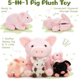 Pig Stuffed Animal Plush - Pink Mommy 16" with 4 Little Piggy in Her Zippered Tummy