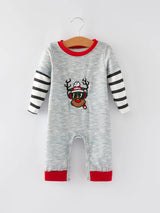 Rylee Faith Designs - Reindeer Embroidery Striped Romper