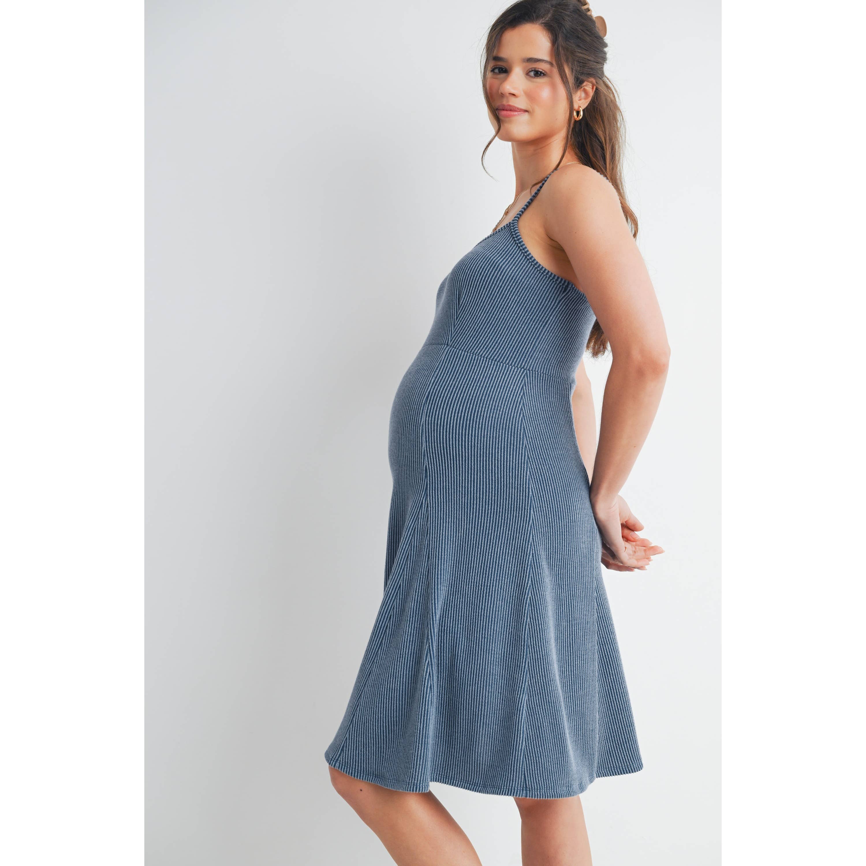 Ribbed Sleeveless Maternity Skater Dress