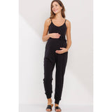 Sleeveless Belted Maternity Knit Jumpsuit