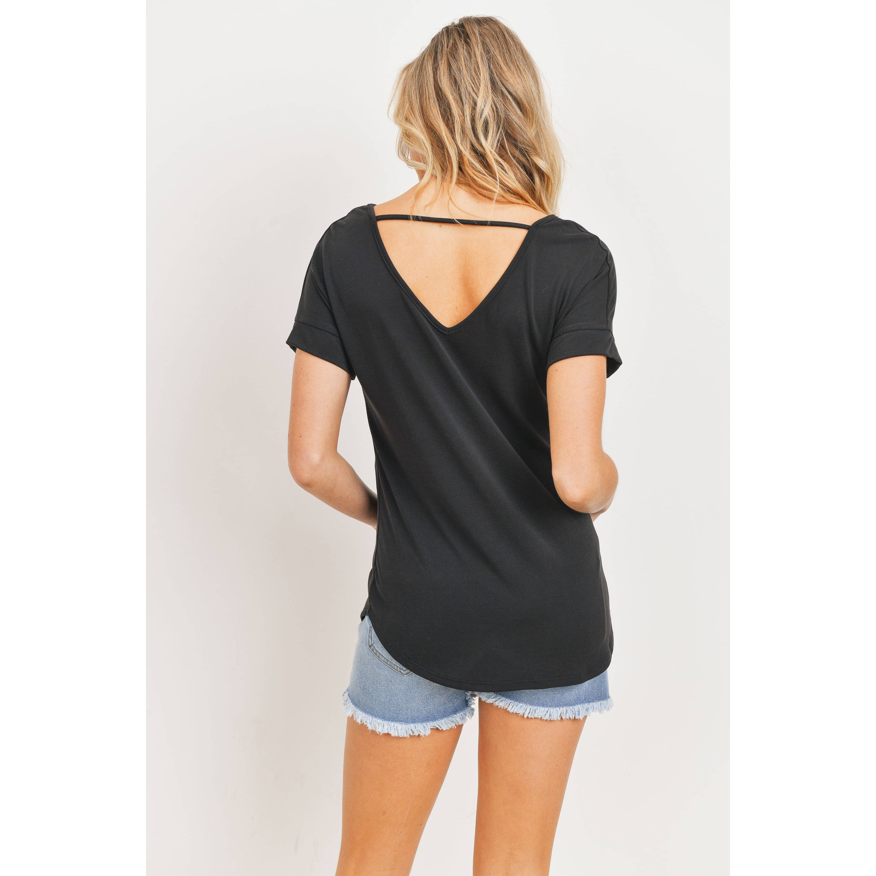 V-Neck Open Back Short Sleeve Maternity T-Shirt