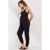 Sleeveless Belted Maternity Knit Jumpsuit