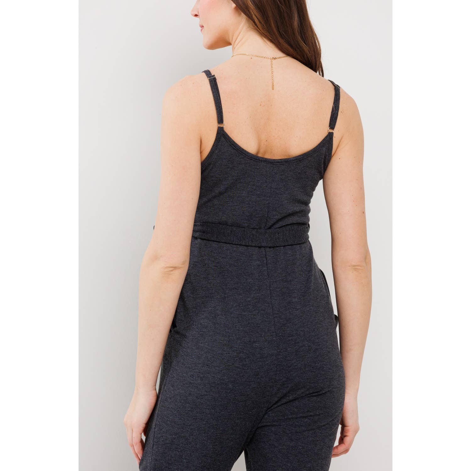 Sleeveless Belted Maternity Knit Jumpsuit