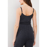 Sleeveless Belted Maternity Knit Jumpsuit