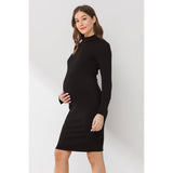 Ribbed Mock Neck Button Sleeve Maternity Dress