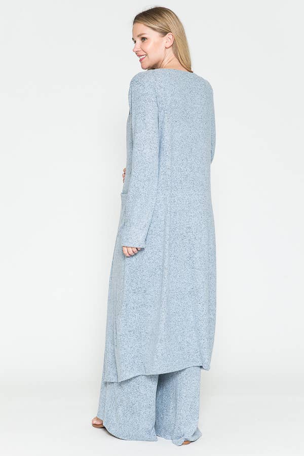 Maternity V-Neck Wide Maxi Jumpsuit & Long Maxi Cardigan Set