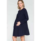 Maternity Wrap Waist Ruched Ruffle Spring Midi Dress