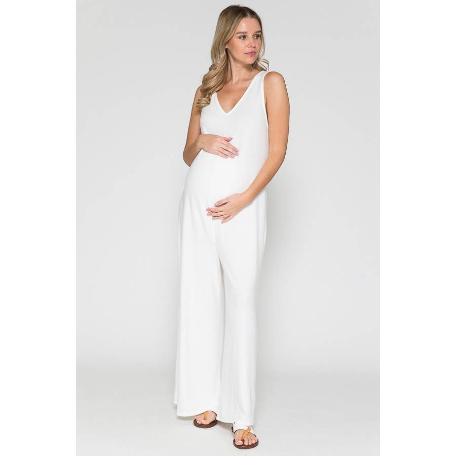 Maternity V-Neck Wide Maxi Jumpsuit & Long Maxi Cardigan Set