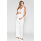 Maternity V-Neck Wide Maxi Jumpsuit & Long Maxi Cardigan Set