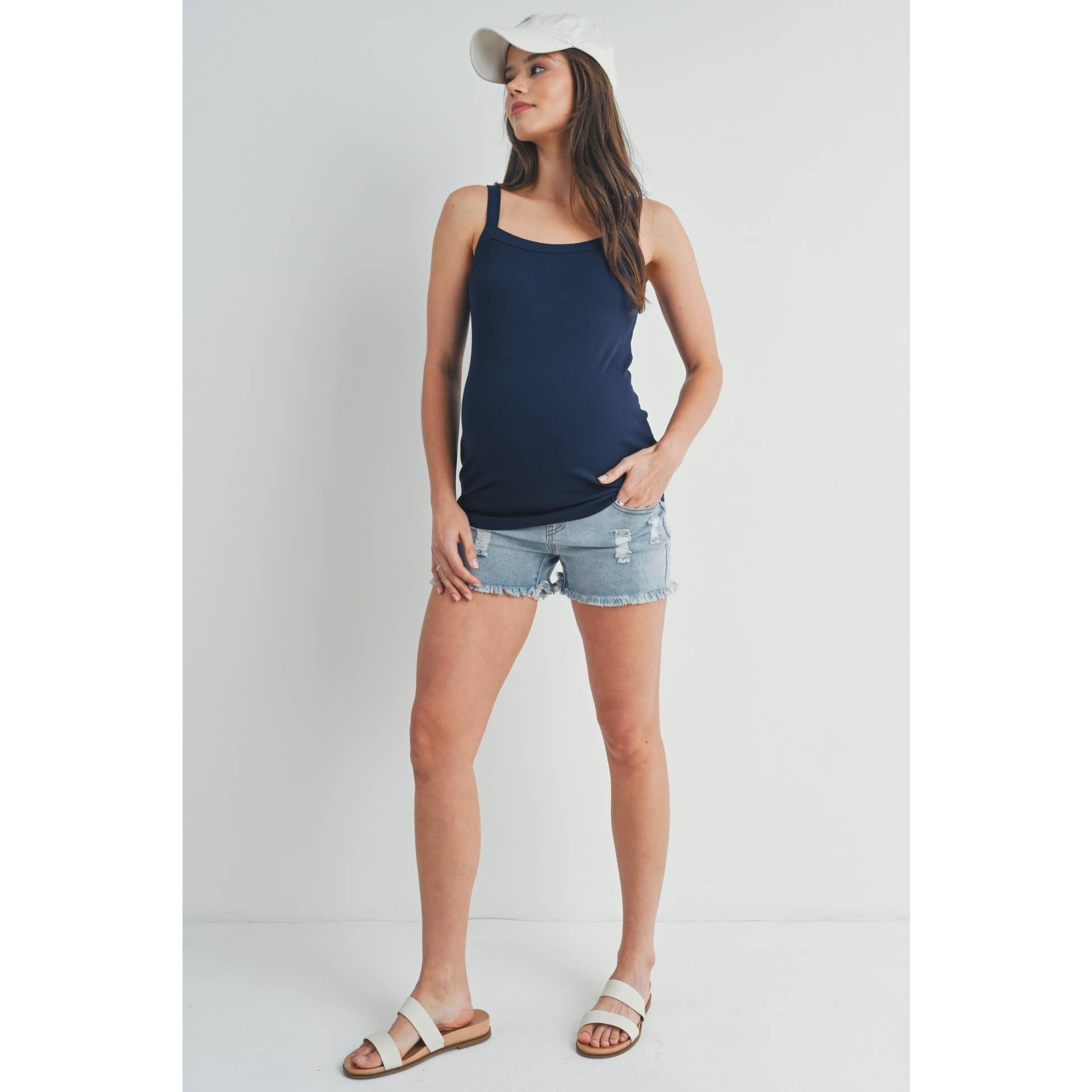 Ribbed Scoop Neck Maternity Solid Tank Top