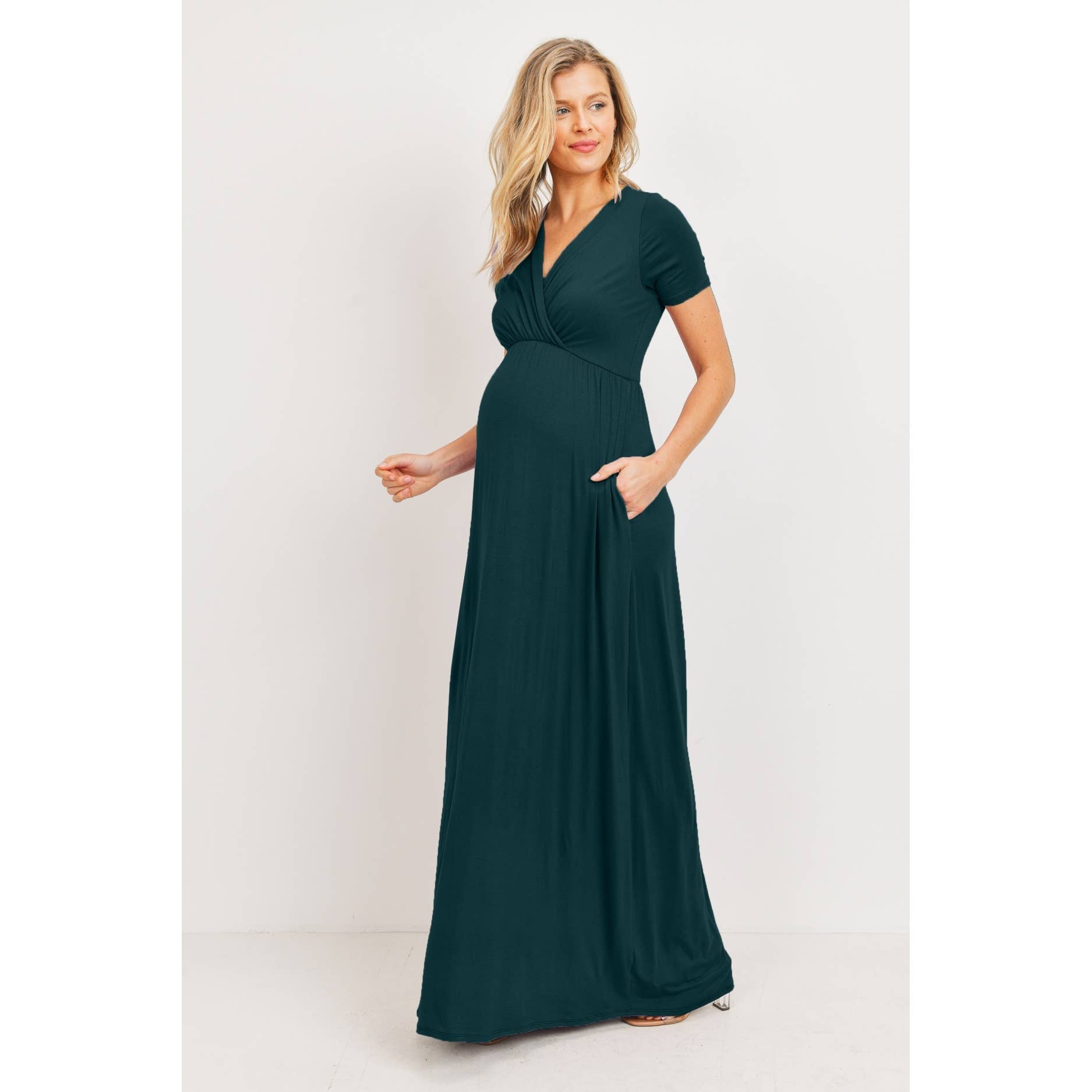 Surplice Maternity Nursing Short Sleeve Maxi Dress