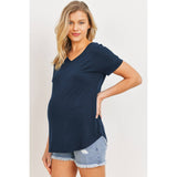 V-Neck Open Back Short Sleeve Maternity T-Shirt
