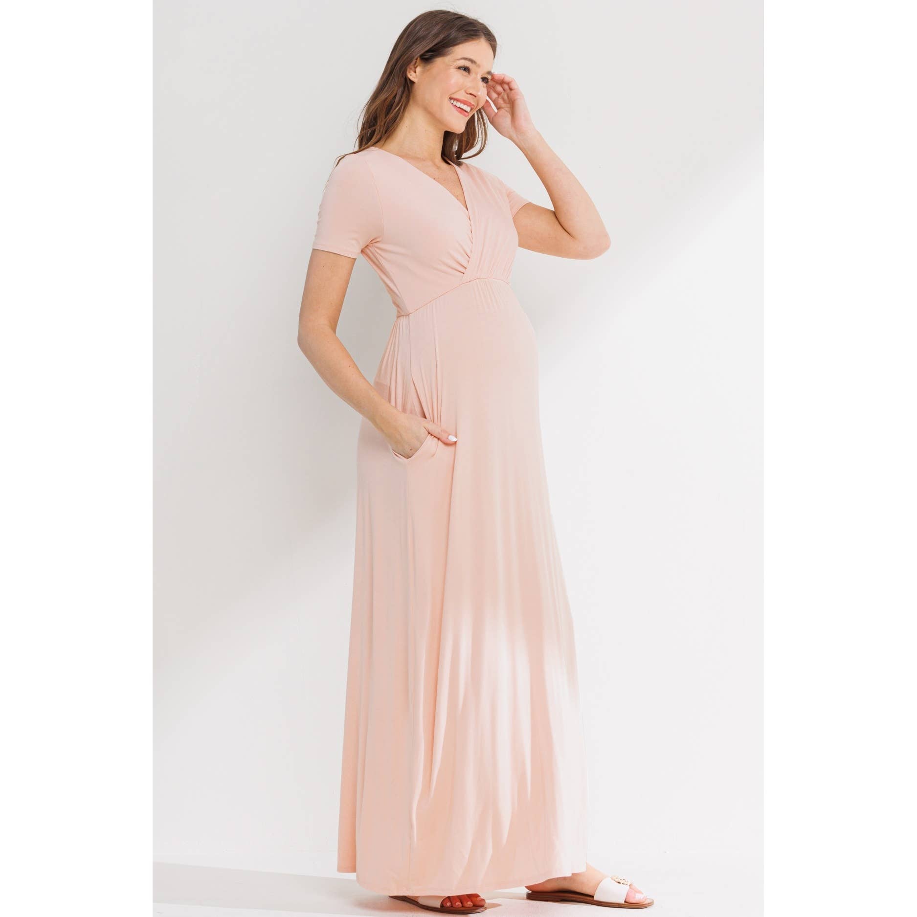 Surplice Maternity Nursing Short Sleeve Maxi Dress