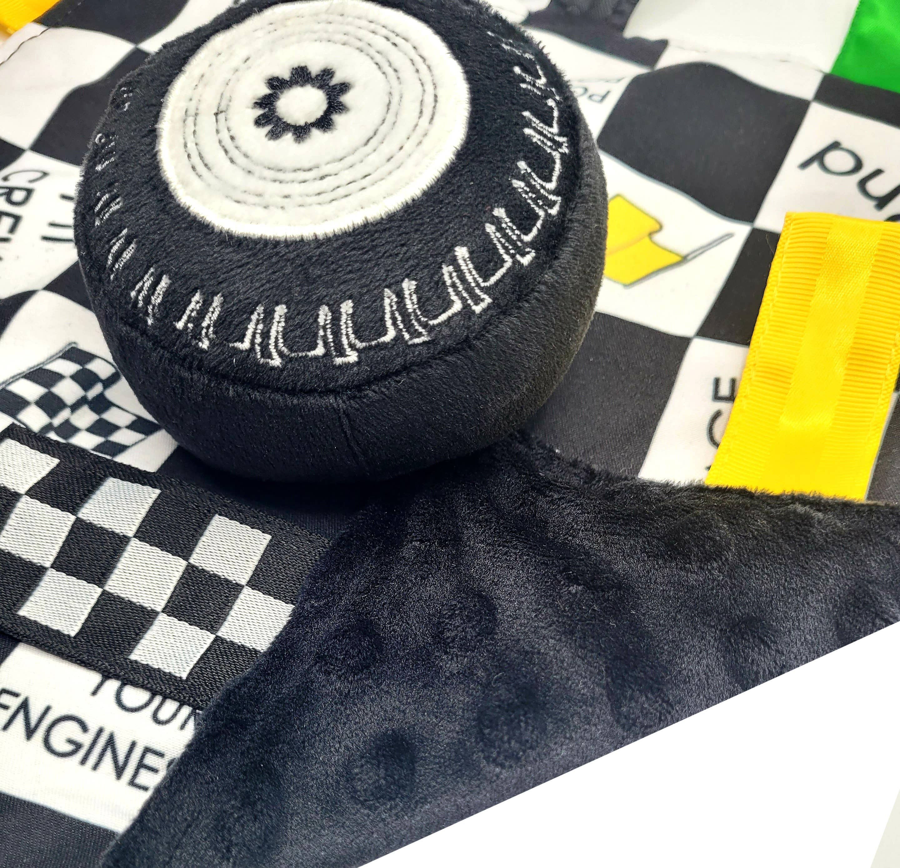 Racing Flag Baby NASCAR Tag Stroller Toy 10" x 10"