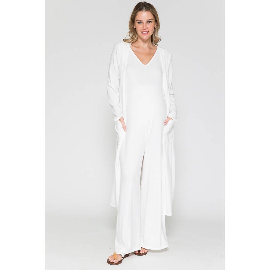 Maternity V-Neck Wide Maxi Jumpsuit & Long Maxi Cardigan Set