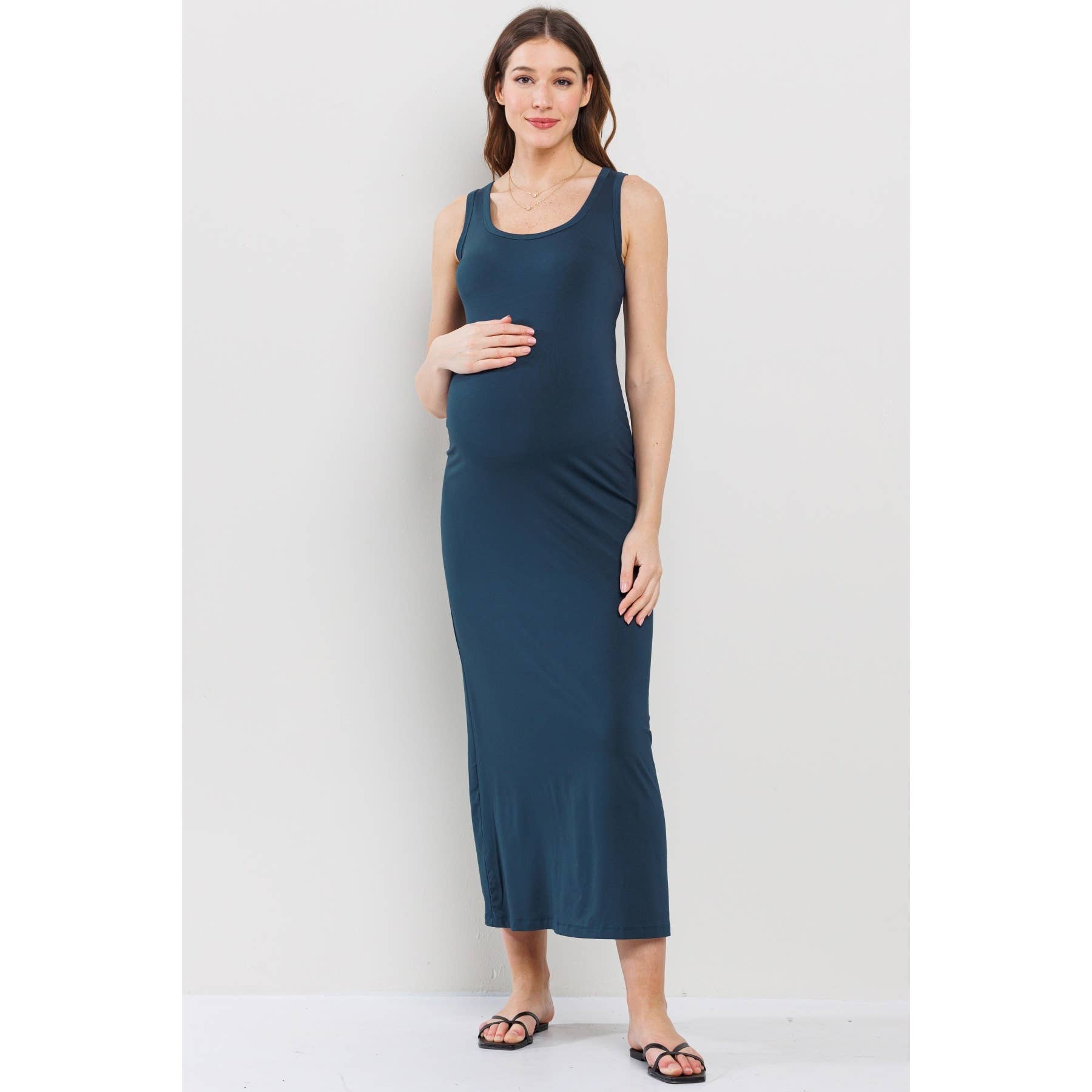 Scoop Neck Maternity Jersey Tank Top Maxi Dress
