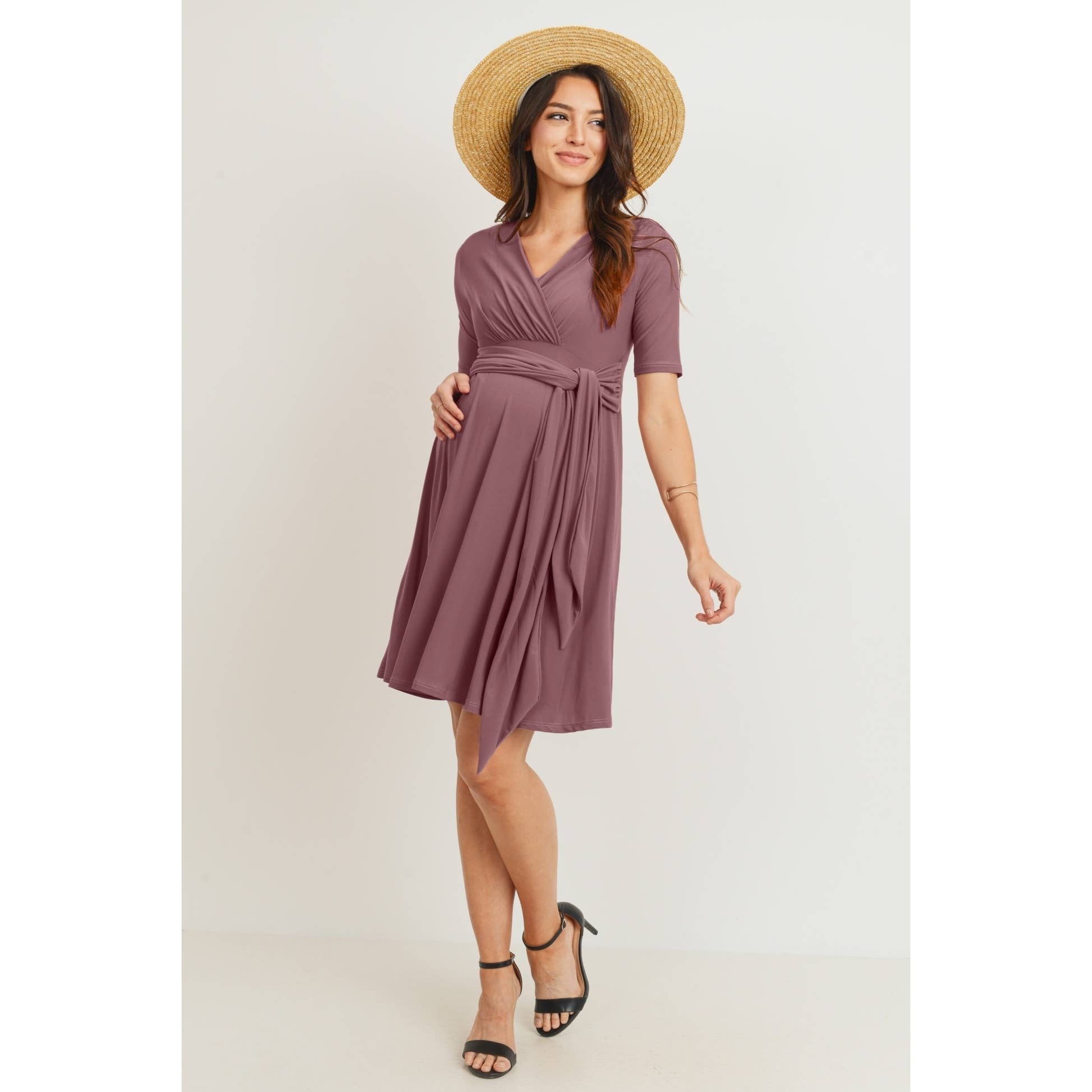 Surplice Side Tie Maternity Nursing Dress