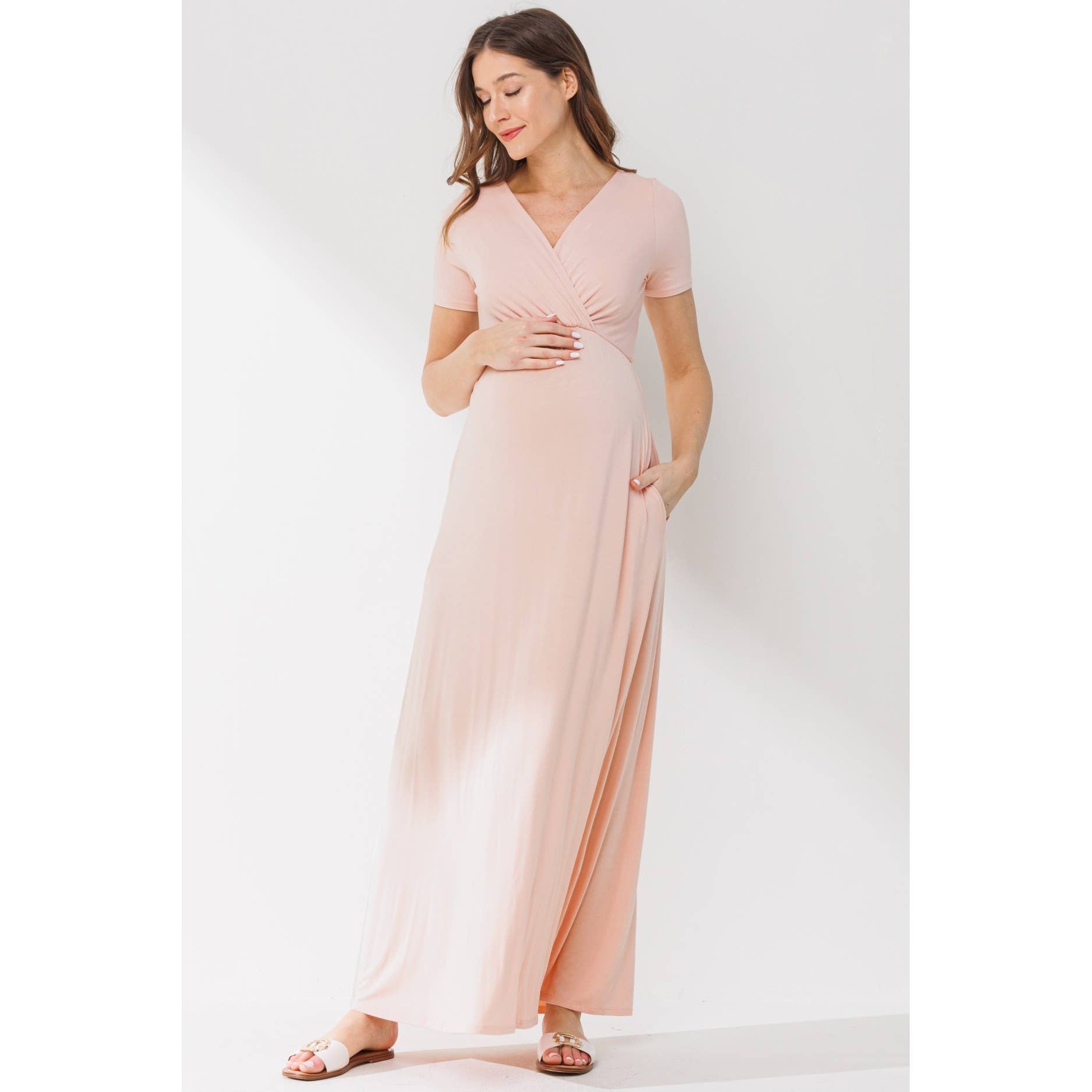 Surplice Maternity Nursing Short Sleeve Maxi Dress
