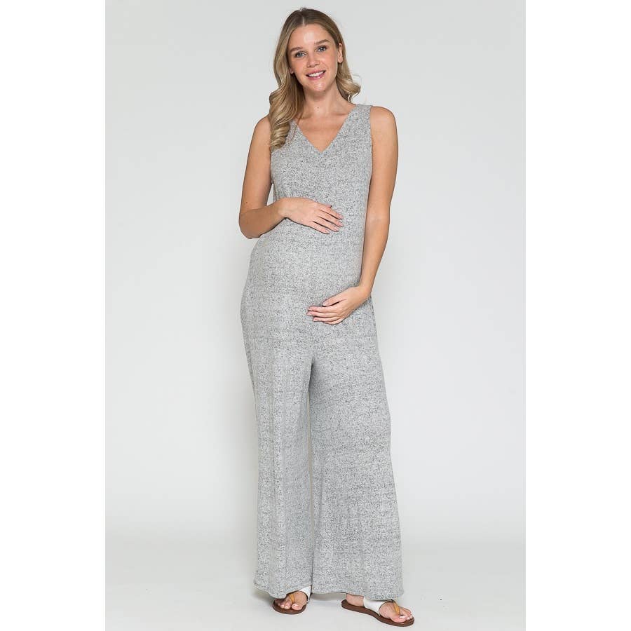 Maternity V-Neck Wide Maxi Jumpsuit & Long Maxi Cardigan Set
