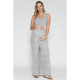 Maternity V-Neck Wide Maxi Jumpsuit & Long Maxi Cardigan Set