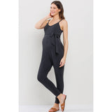 Sleeveless Belted Maternity Knit Jumpsuit